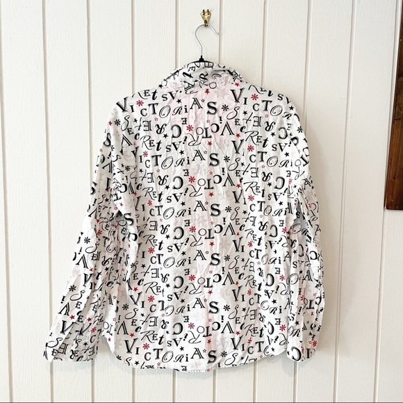 Victoria's Secret White, Black, and Red Snowflake Flannel Pajama Shirt - Picture 9 of 9